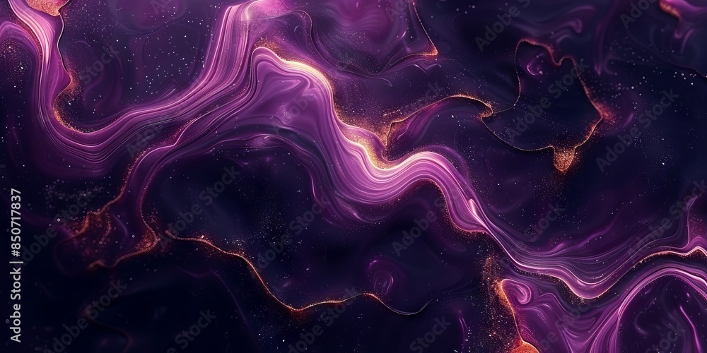 Poster Purple and black marble texture with wavy lines and patterns.