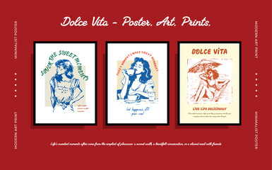 A large set of Vector posters on the theme of a sweet life in Italy, sweet tooth, hand-drawn drawings with interesting, inspiring phrases for the comfort of your home