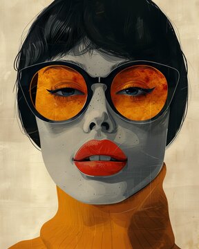 Colorful Kapre in sunglasses, mid-century flat vector style, surrounded by October mist, sand, orange, and black hues.