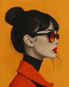 Cute Kapre with sunglasses in mid-century flat style, featuring colorful abstract design in October mist colors of sand, orange, and black.