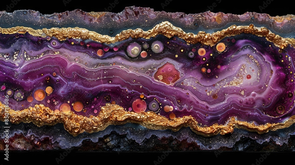 Poster purple and black marble texture with wavy lines and patterns.
