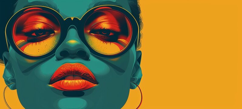 Colorful Kapre with sunglasses, American mid-century vector design in dark teal, amber, squash, and vermillion. Abstract and cute.