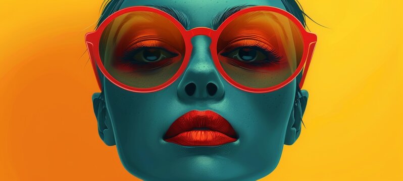 Stylish Kapre in sunglasses, mid-century flat style, vibrant colors - teal, amber, squash, vermillion. Bold and abstract illustration.