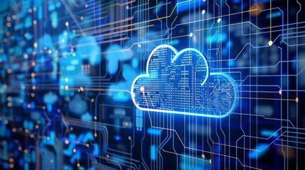 Digital Cloud Icon on Abstract Circuit Board Background