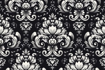 Elegant White and Black Damask Pattern