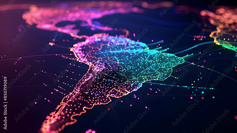 Poster vibrant futuristic digital landscape with global network connections and data visualization