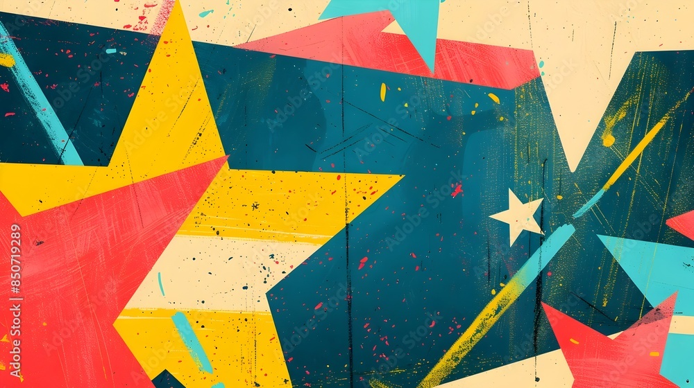 Poster vibrant geometric abstract pattern in colorful shapes and triangles