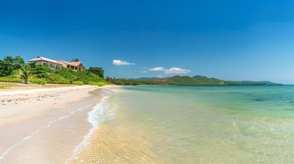 Obraz premium Stock technology beach with palm trees.