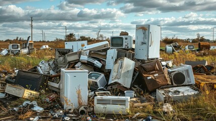 Fototapeta premium A Pile of Discarded Appliances in a Rural Field