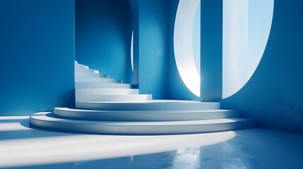 Stunning Blue Geometric Architectural Stairs Interior Design Minimalist Modern 3D Render
