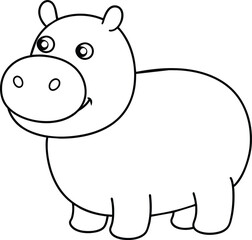 Hippo black and white vector illustration for coloring book