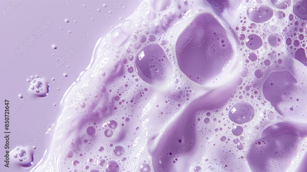 Poster a purple foam with bubbles and foam on top of a purple background