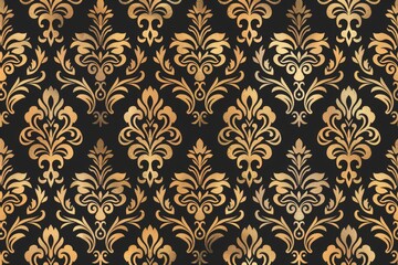 Gold Damask Pattern on Black Background