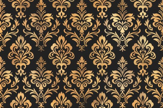 Gold Damask Pattern on Black Background
