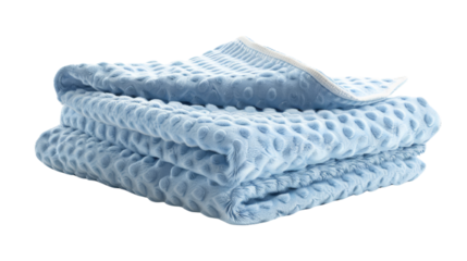 Soft blue folded blanket with textured pattern, ideal for cozying up and as a home decor accent piece. Luxurious and comfortable feel.