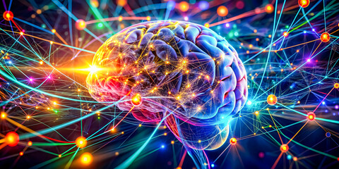 Obraz premium Exploring Complexity of Brain Activity and Neural Communication, Illuminating the Intricacies of the Human Brain