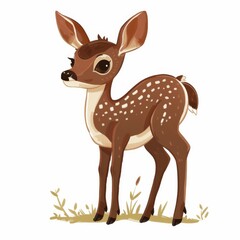 Fototapeta premium Charming cartoon deer with dark brown fur and a white underbelly, in a simple and endearing style.