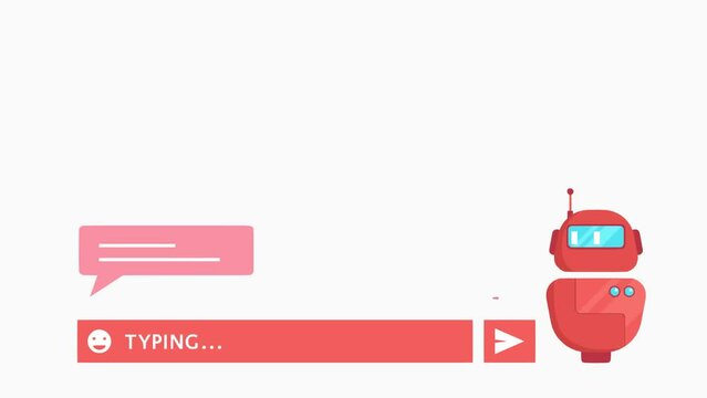 Animation of messages responding to each other with AI robots, asking about something, replying to messages with artificial intelligence technology