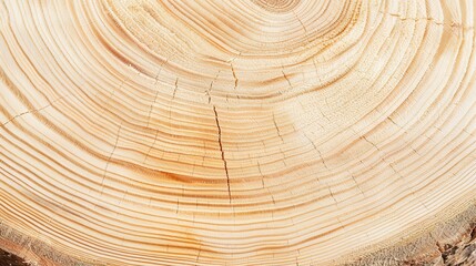 Naklejka premium Close-up of freshly cut pine wood, bright daylight, smooth surface with visible rings. 