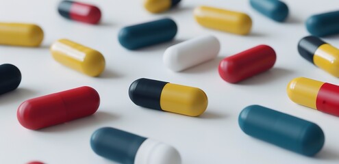 a collection of medicines in pill form, medical medicines for health. medicine capsules.