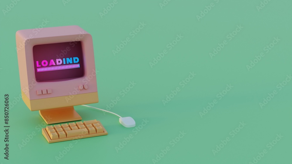 Fototapete Retro Computer Loading Animation: Vibrant Neon Typography and Dynamic Progress Indicators