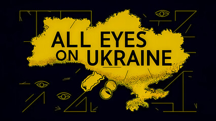 Obraz premium Vibrant Conceptual Illustration with Bold Lines and Yellow Accents on Black Background, Featuring Modern Typography and Minimalistic Design. Symbolic Representation of National Identity, Sovereignty