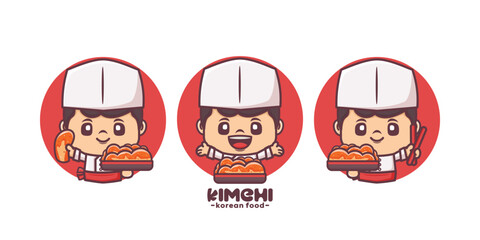 kimchi chef cartoon mascot, with different poses and expressions