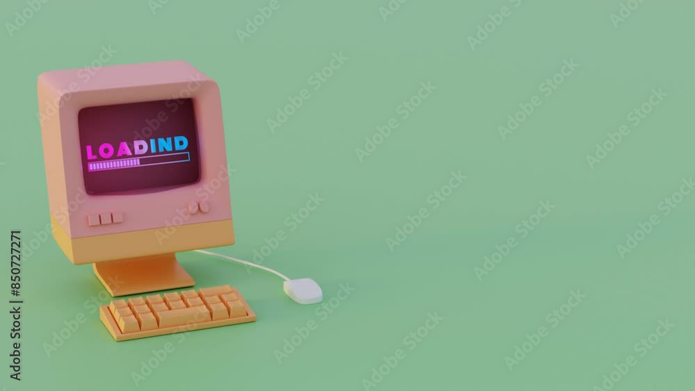 Poster Retro Computer Loading Animation: Vibrant Neon Typography and Dynamic Progress Indicators