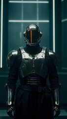 Fototapeta premium Artificial hand touching screen. Futuristic robot working with virtual hud interface generated by ai