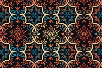Intricate Pattern of Floral Motifs in a Dark Color Palette