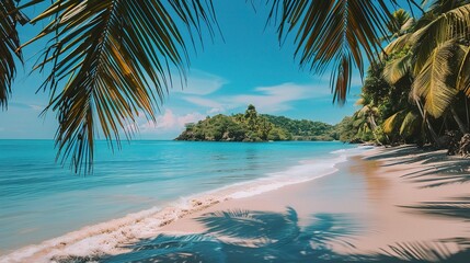 Beautiful Tropical Beach with Palm Trees and Coconut Trees by the Sea