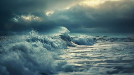 Obraz premium Turbulent Ocean Waves Under a Stormy Sky