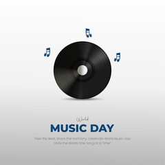 World Music Day social media post background with World Music Day poster illustration, music wave, greeting card, banner.