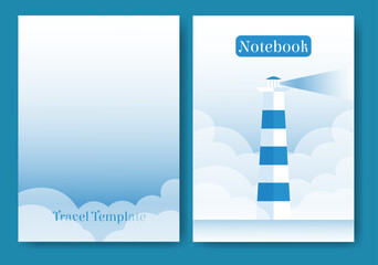 Notebook cover page nature illustration. Worksheet nautical landscape 2d cartoon art.