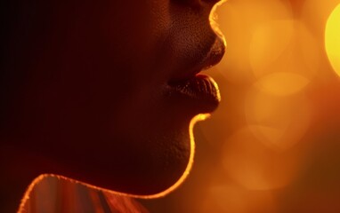 Silhouetted jawline, softly lit, against a warm backdrop.