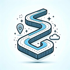 3D Flat Icon Roadmap Symbol with Copy Space   Artistic Doodle Line Cartoon for Design Projects