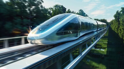 Illustration of a high-speed train powered by next-generation batteries for sustainable transportation