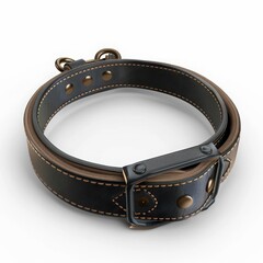Stylish Pet Collar  A fashionable leather collar with a customizable name tag, isolated white background, without shadow, single object, detailed, PNG dicut style, model object