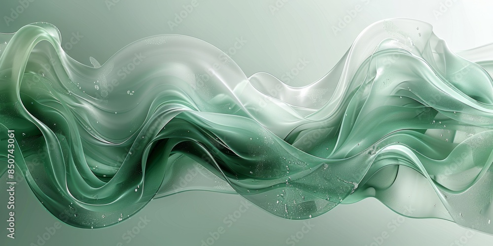 Poster abstract flowing green waves with soft translucent textures