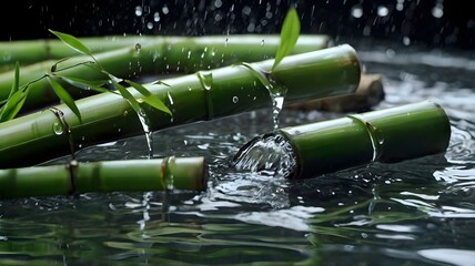 Fototapeta premium 竹と水流/スパの調和