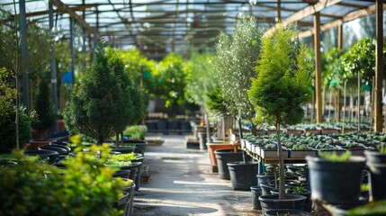 Obraz premium Plants in pots on sale at the local garden center.