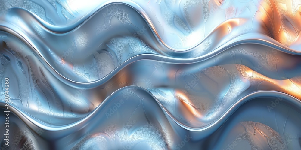 Poster abstract fluid waves with metallic and pastel hues in a dynamic flowing pattern