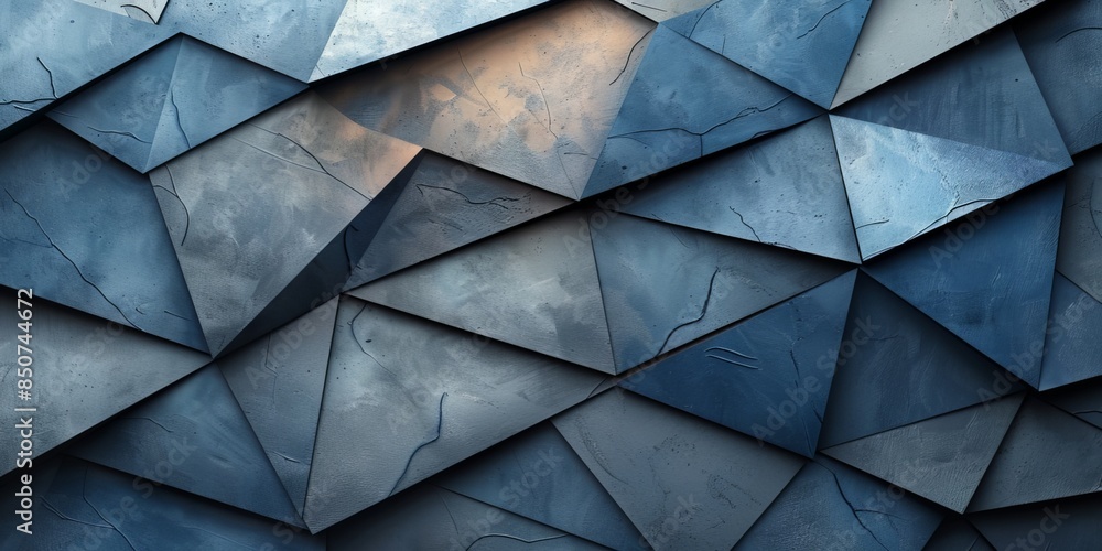 Poster abstract geometric pattern with overlapping blue textured triangles