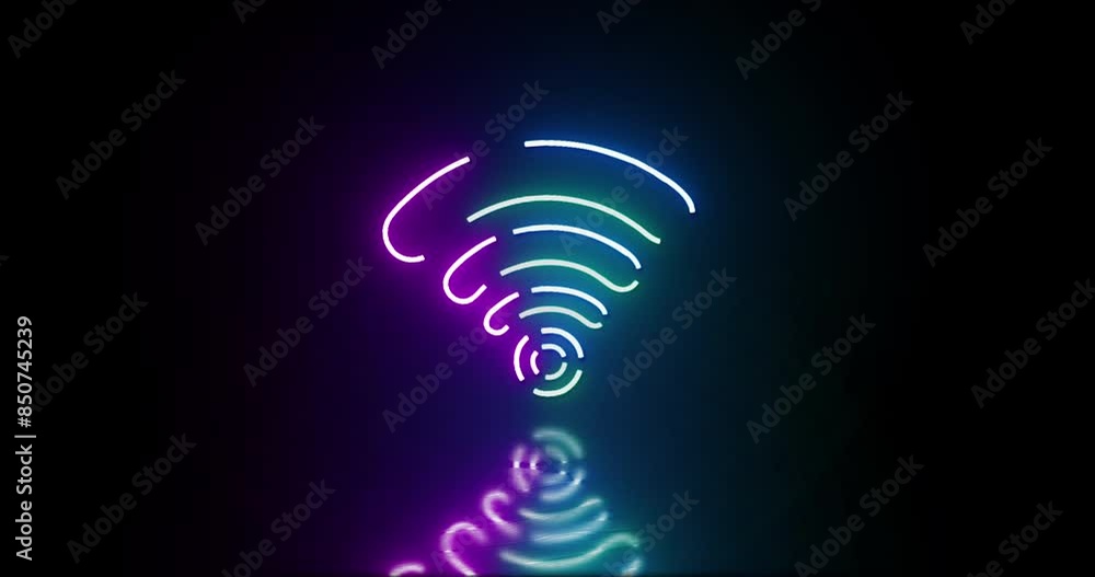Poster Future, digital and neon light for wireless network, big data in information technology for cybersecurity, internet and cloud computing. Abstract, storage and deep web for icon outline, social media
