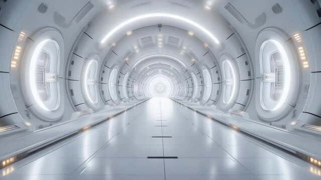 space station scene Or the science fiction-style corridors of a futuristic white laboratory