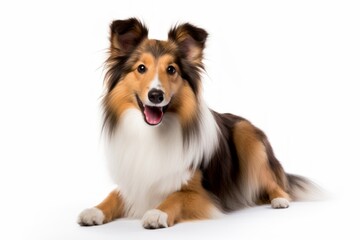 Portrait of a happy shetland sheepdog isolated on white background