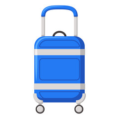 Traveling suitcase on wheels. Check in baggage. Bright flat clipart