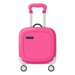 Traveling suitcase on wheels. Cabin luggage. Bright flat clipart