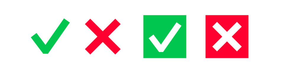 Obraz premium Green check mark, red cross. Check mark icon.