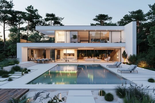 A sophisticated Mediterranean villa created with stock AI, with sleek exteriors, minimalist details, and contemporary design